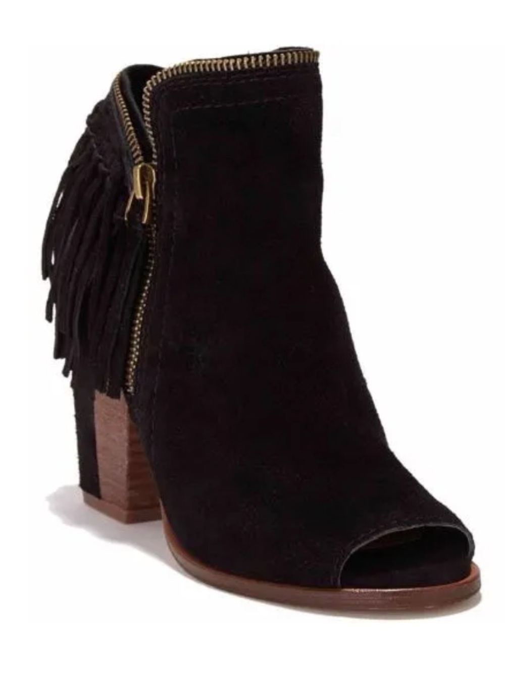 Dolce vita black suede zipper fringe booties boots size 7.5 leather western